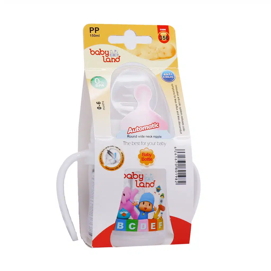شیشه شیر بیبی لند کد 356 مناسب نوزادان از بدو تولد تا 6 ماهگی